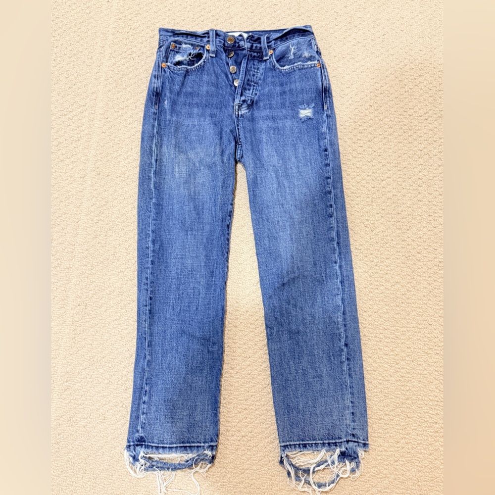 pistola Blue Straight Distressed Hem Jeans